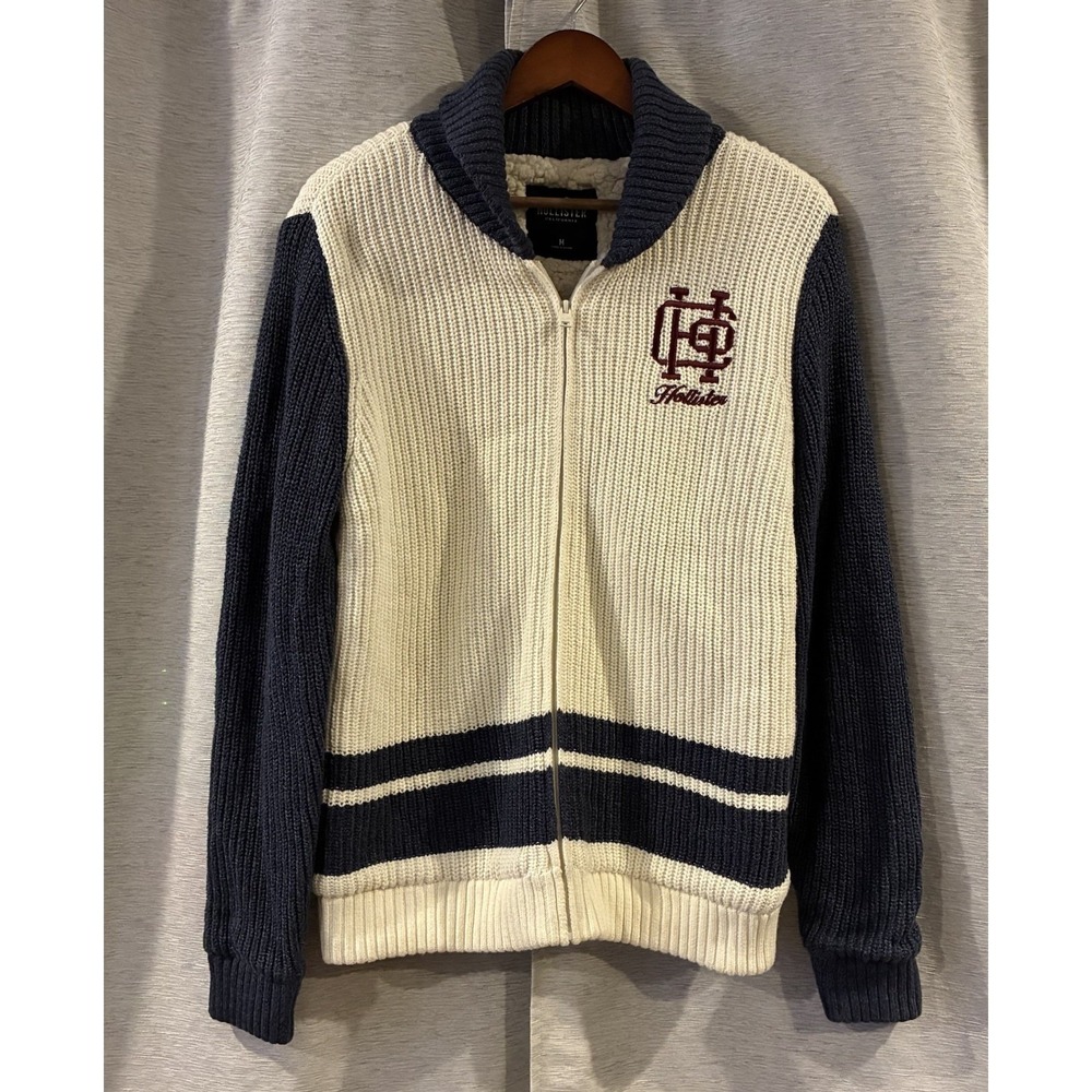 Hollister Letterman Embroidered Knit Cardigan Size Medium Academia Collegiate